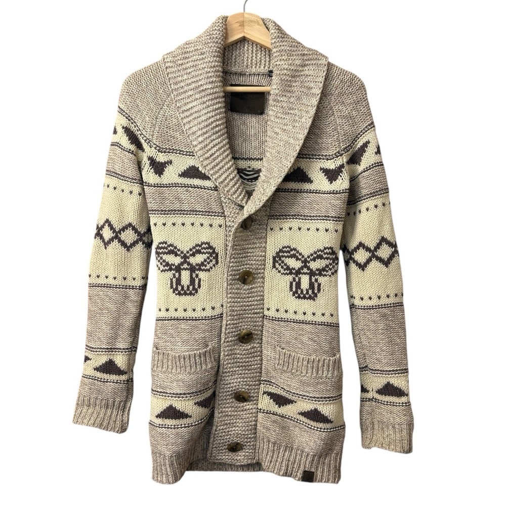 Aritzia TNA Northwest Button Down Cardigan 100% Lambswool Cream Brown Size Small